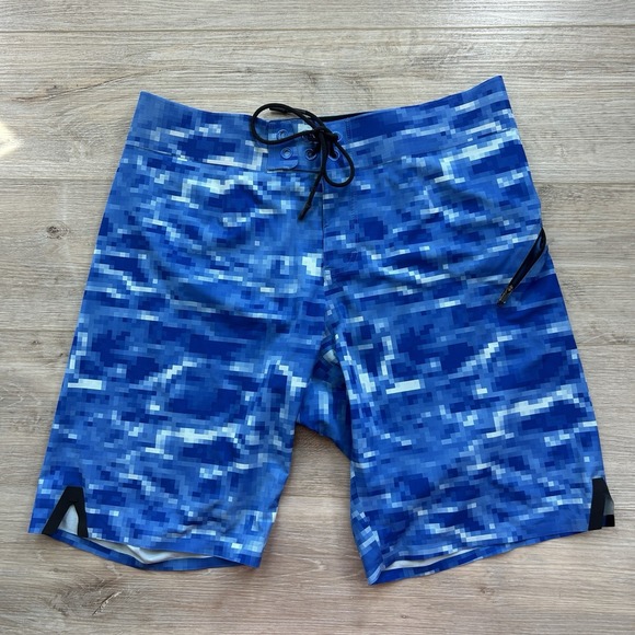 lululemon athletica Other - Lululemon El Current Board Shorts Mens 34 Blue Pixel Print Swim Trunks Zip
